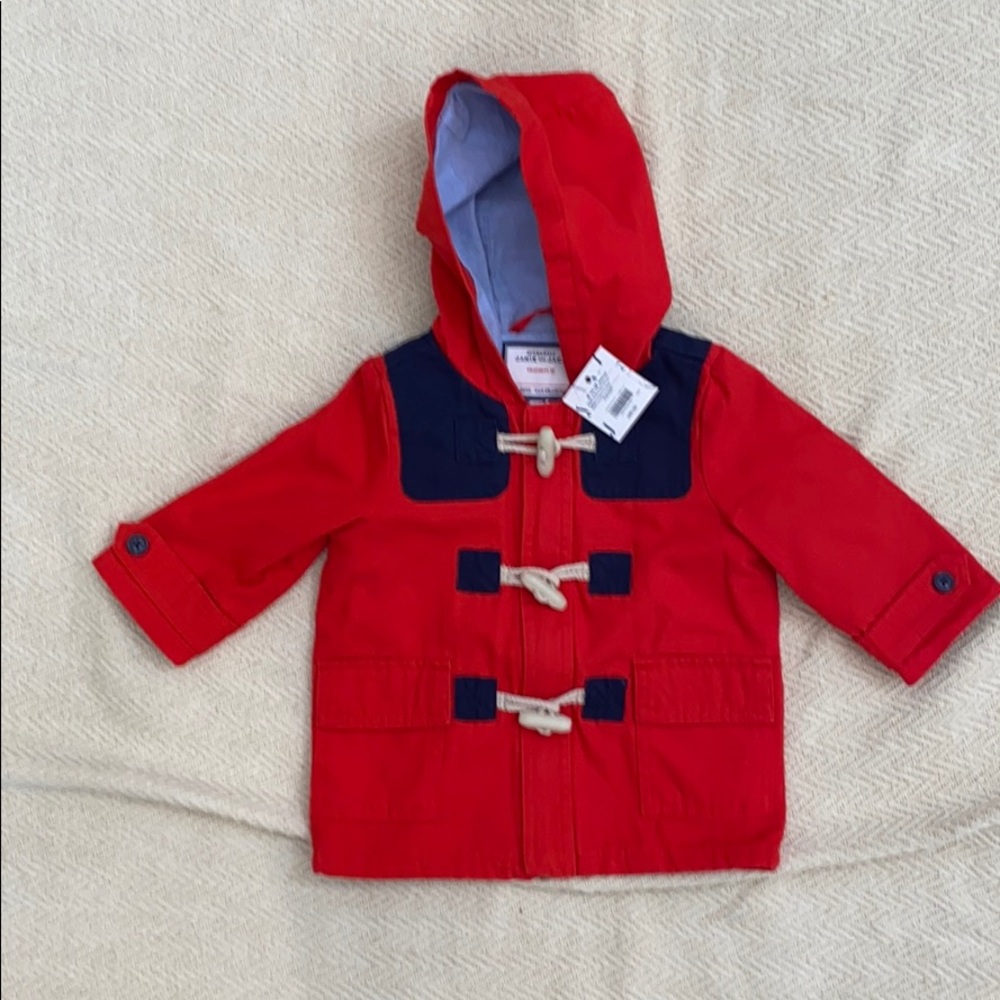 NWT Janie and Jack red & navy canvas hooded jacket